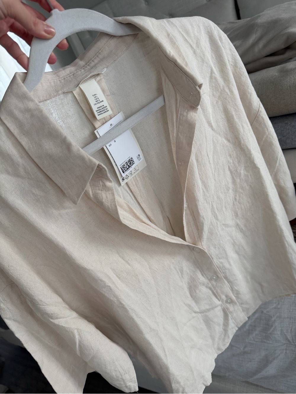 H&M Cream Button-Front Linen Shirt